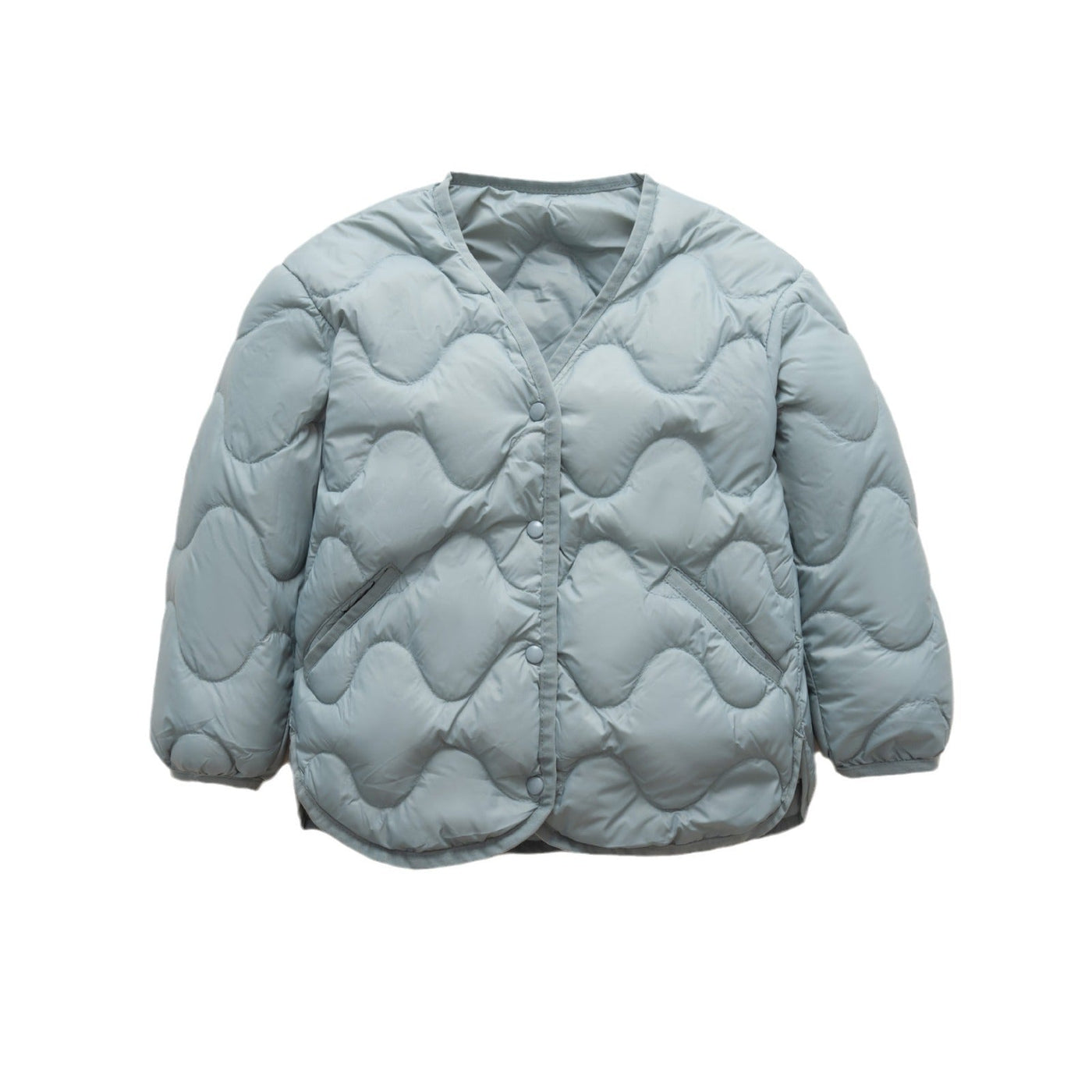 Damen gesteppte Daunenjacke mit modernen Wellenmustern und praktischen Taschen Heidi-Mode