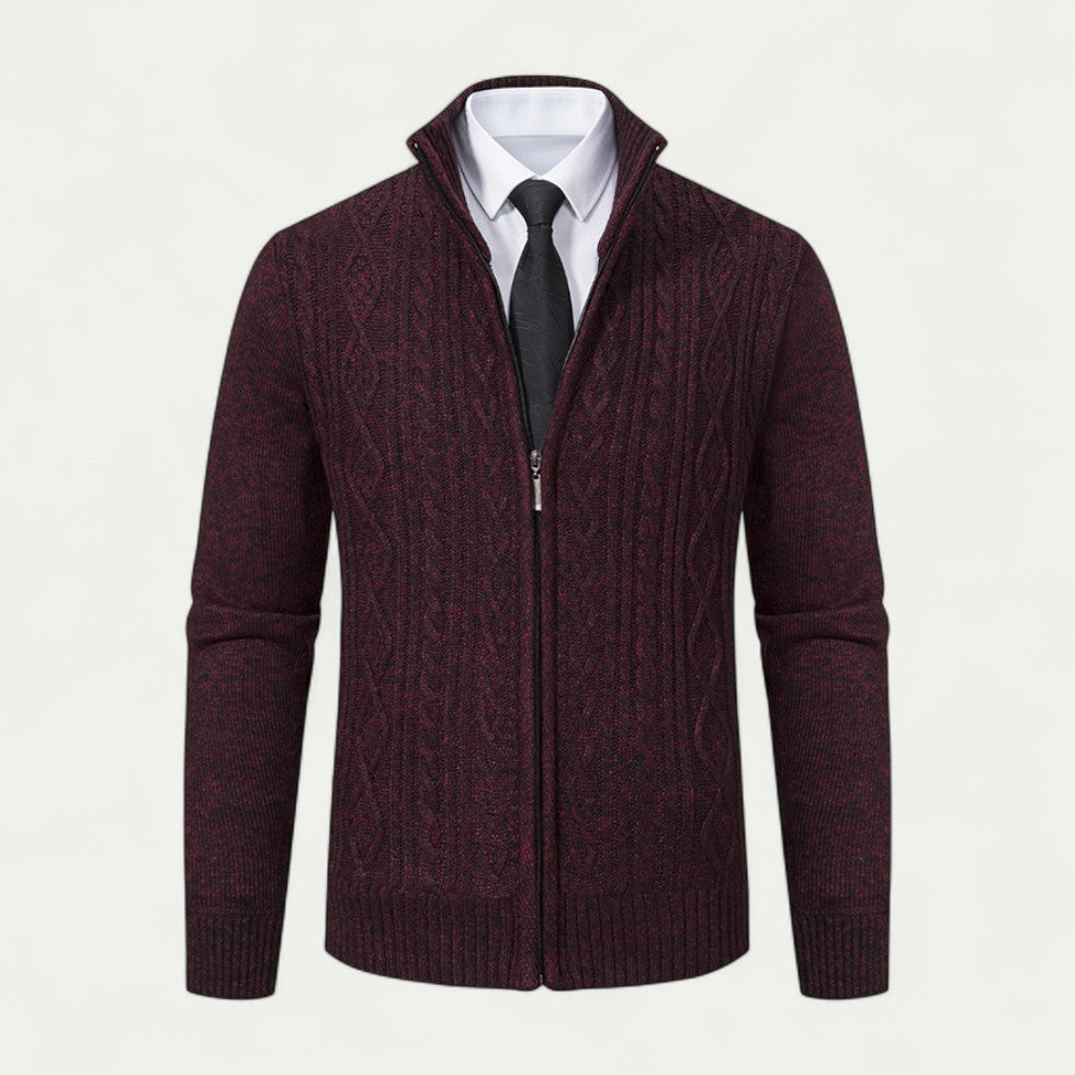 Connor | Herren Strickjacke mit Zipper, Stehkragen & Kabelstrick-Design