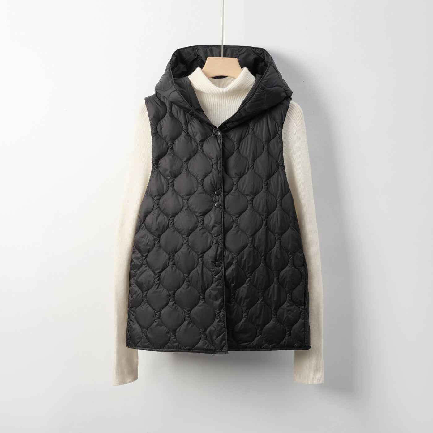 Damen gesteppte Weste mit versteckter Kapuze und weichem Innenfutter Heidi-Mode