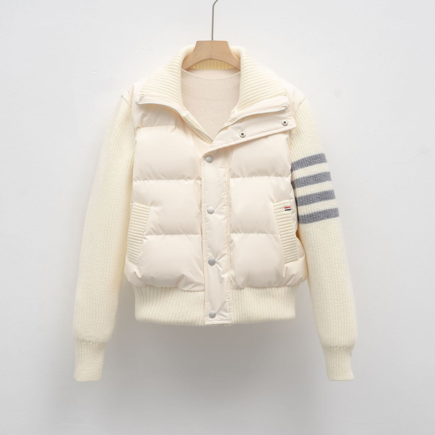 Damen modische Steppjacke mit Strickärmel und hohem Kragen Heidi-Mode