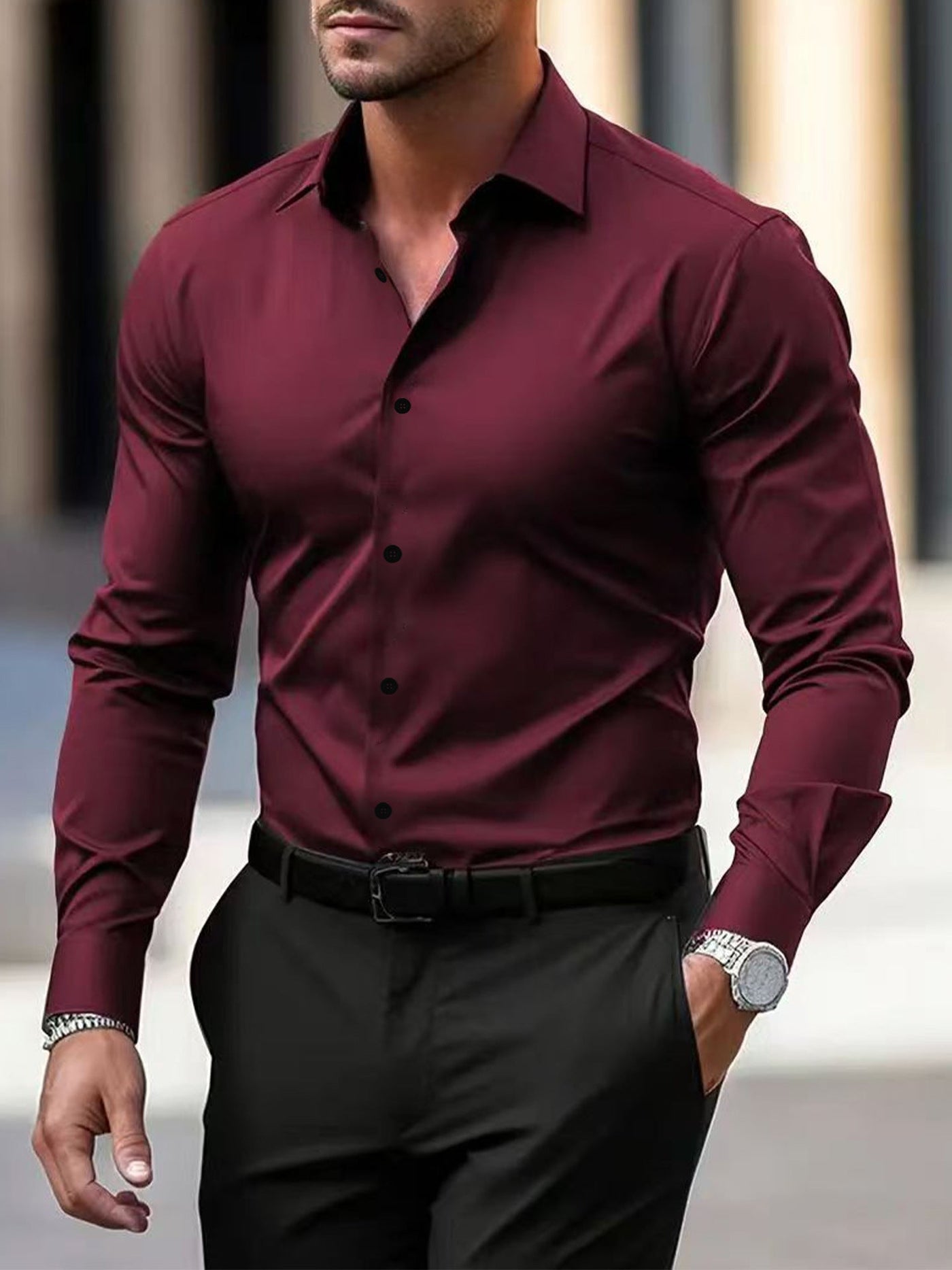 Herren Slim Fit Baumwollhemd Mit Atmungsaktivem Design