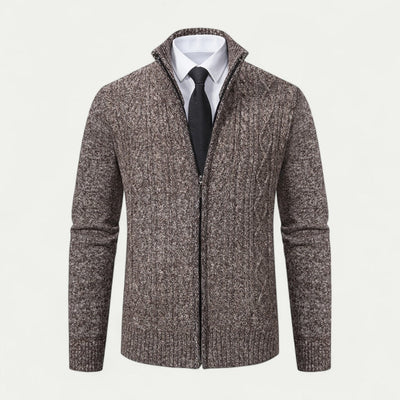 Connor | Herren Strickjacke mit Zipper, Stehkragen & Kabelstrick-Design