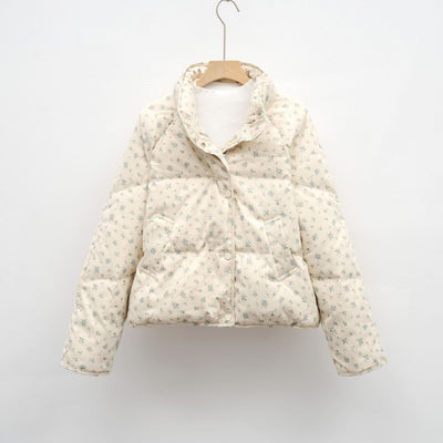 Damen voluminöse Steppjacke mit floralem Design und praktischen Taschen Heidi-Mode