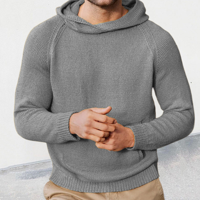 Herren Strickpullover mit Kapuze und feiner Maschenstruktur Heidi-Mode