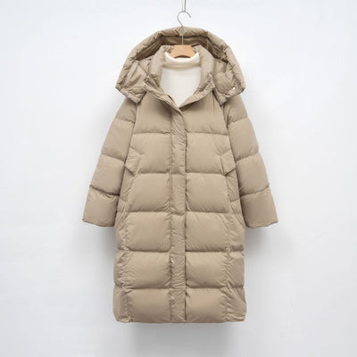 Damen Lange Daunenjacke mit verstellbarer Kapuze und luxuriösem Innenfutter Heidi-Mode