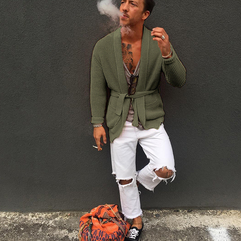 Herren Strickjacke mit modischem Gürtel und lässigem Schnitt Heidi-Mode