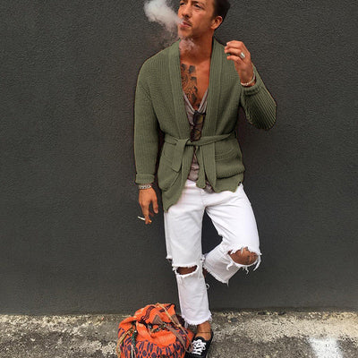 Herren Strickjacke mit modischem Gürtel und lässigem Schnitt Heidi-Mode