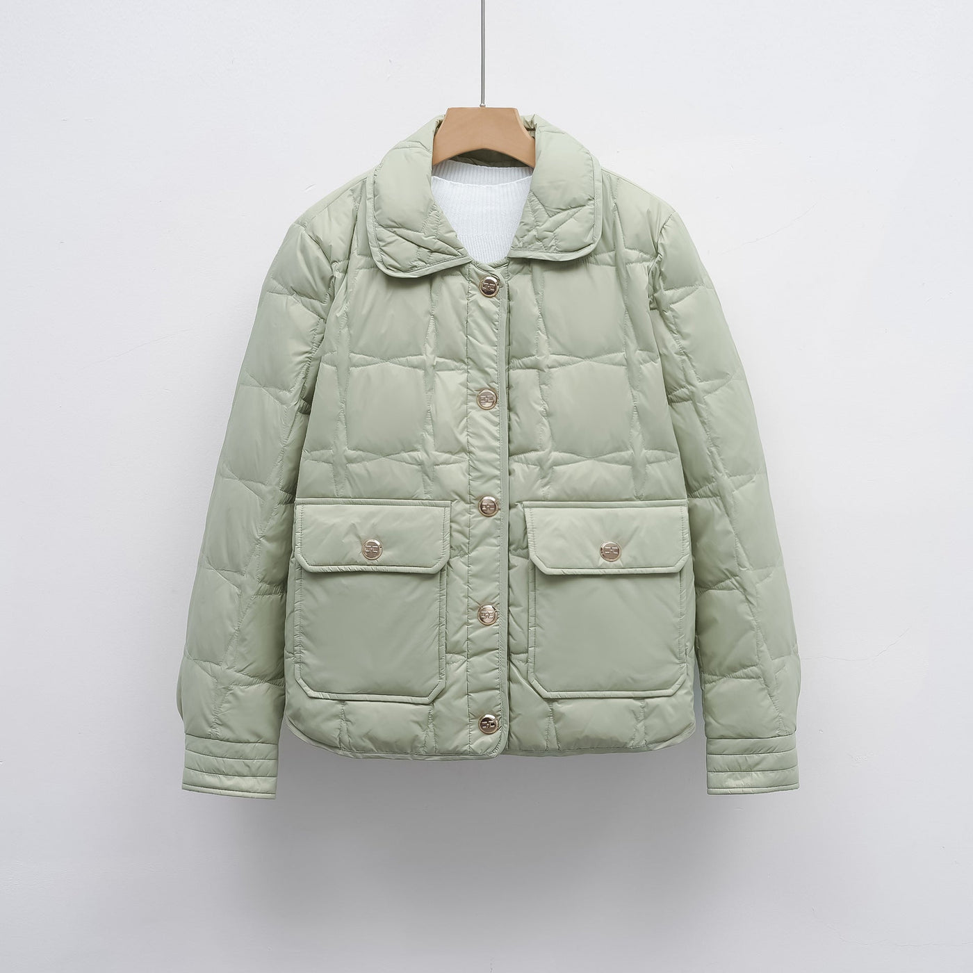 Damen modische gesteppte Jacke mit Taschen und Knopfverschluss Heidi-Mode