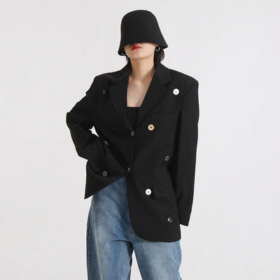 Damen Oversize Blazerjacke mit Goldenen Knöpfen