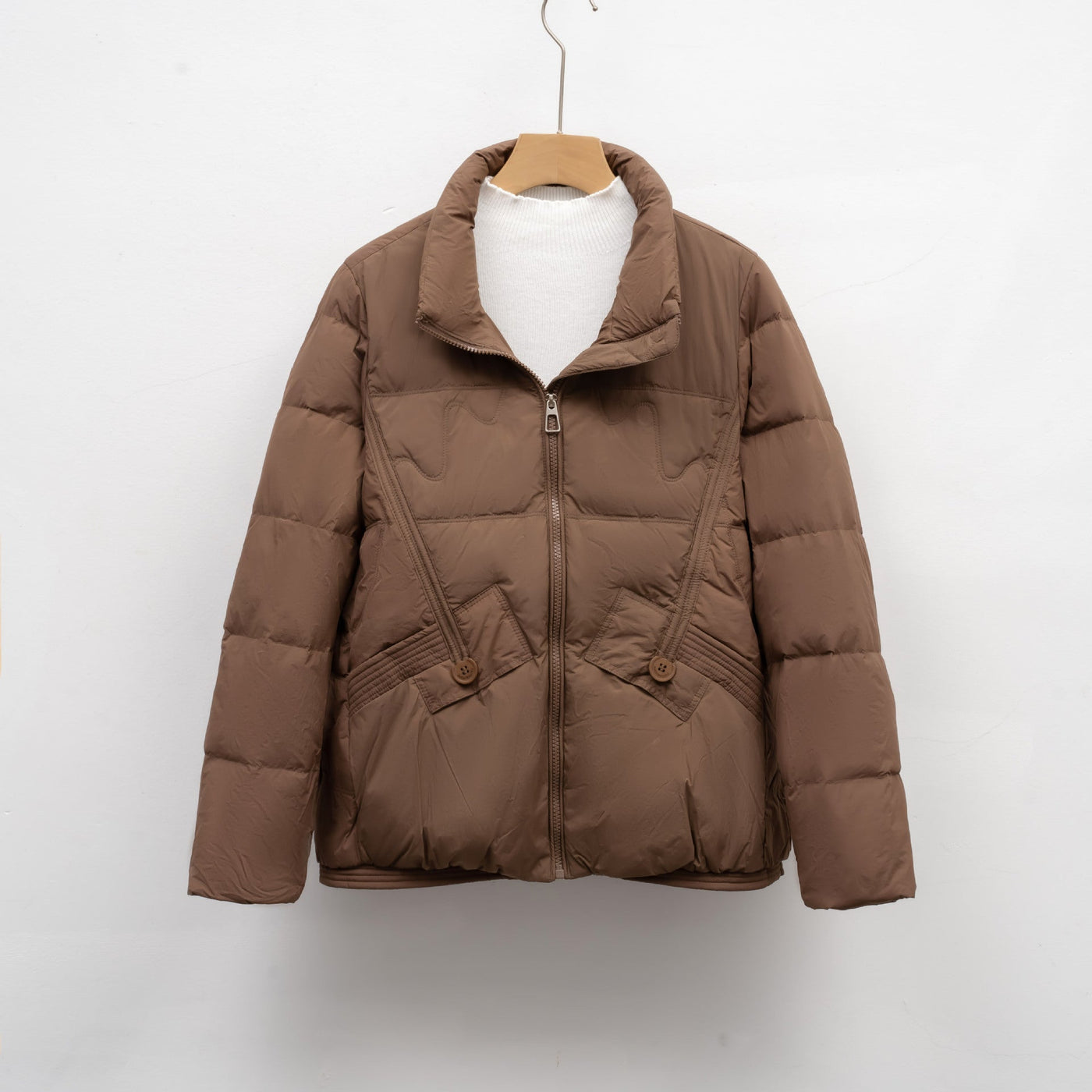 Damen gesteppte Winterjacke mit praktischen Taschen und hohem Kragen Heidi-Mode