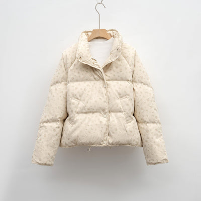 Damen voluminöse Steppjacke mit floralem Design und praktischen Taschen Heidi-Mode