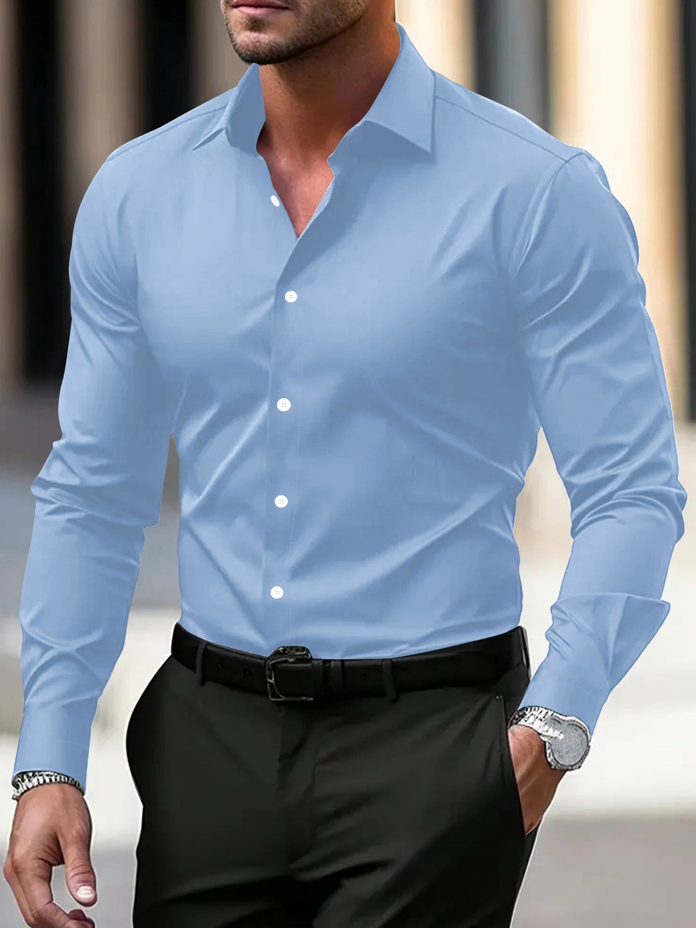 Herren Slim Fit Baumwollhemd Mit Atmungsaktivem Design