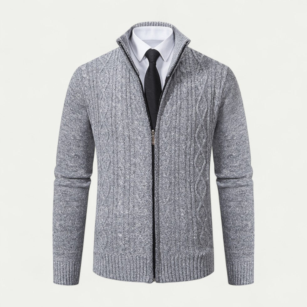 Connor | Herren Strickjacke mit Zipper, Stehkragen & Kabelstrick-Design