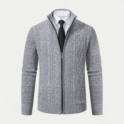 Connor | Herren Strickjacke mit Zipper, Stehkragen & Kabelstrick-Design