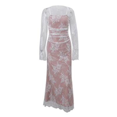 Langärmliges Damen Spitzen Abendkleid | Maxi