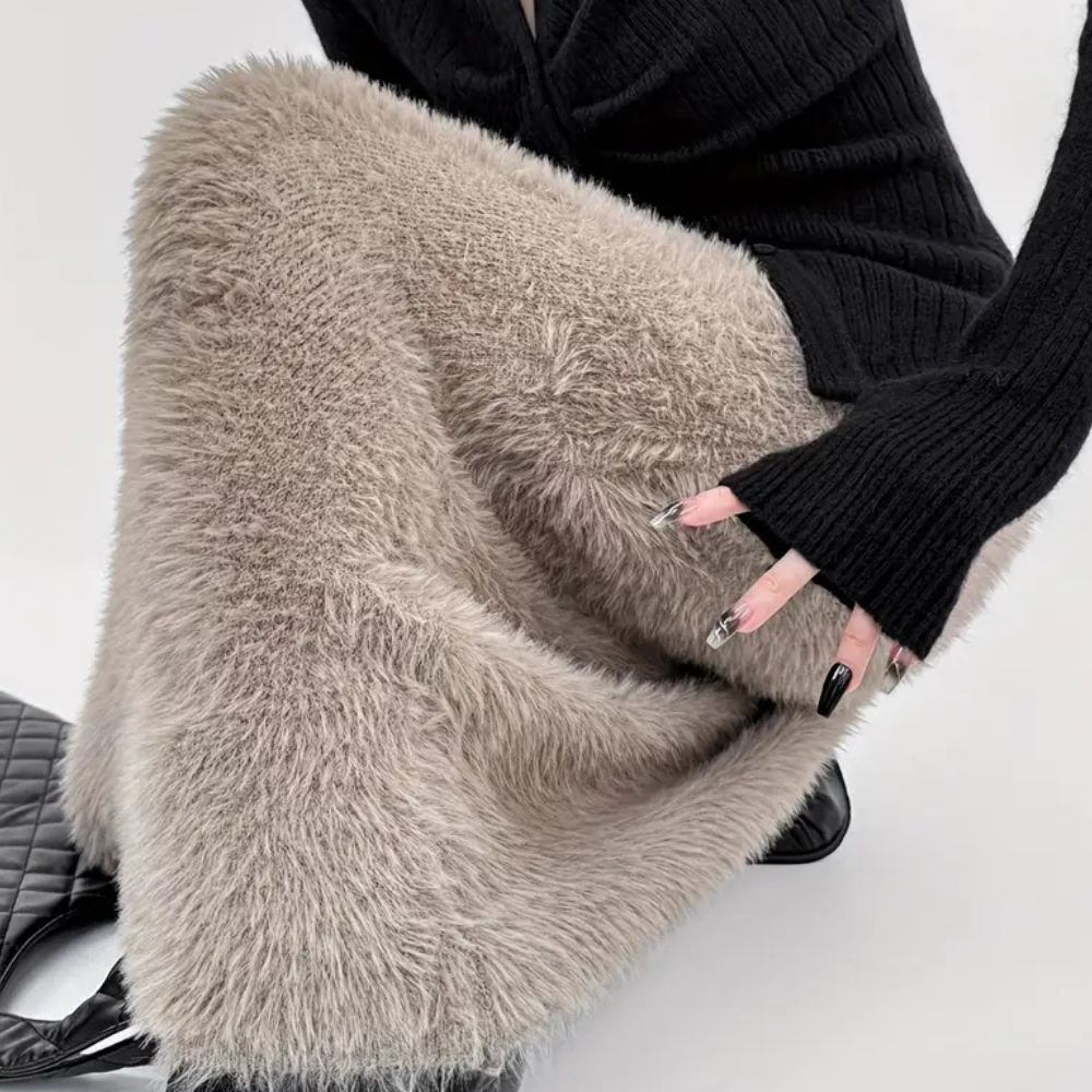 Margareta | Damen Teddy Maxirock mit Hoher Taille & Weichem Plüsch-Stoff, Elegant & Gemütlich