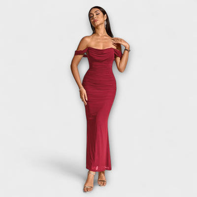 Ione - Off-Shoulder Raffung Bodycon Kleid