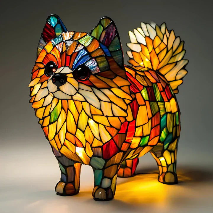 Tiffany-Stil-Buntglas-Pomeranian-Lampe