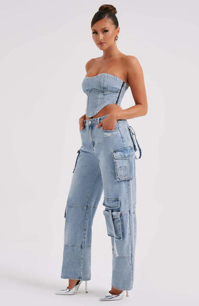 Roxana | Denim Set Cargo & Top