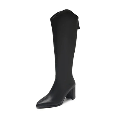 Lilo | Damen Knee High Stiefel mit Seitlichem Reißverschluss & Blockabsatz