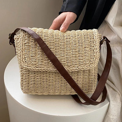 Strohumhängetasche Damen – Handgefertigte Raffia Crossbody Sommer