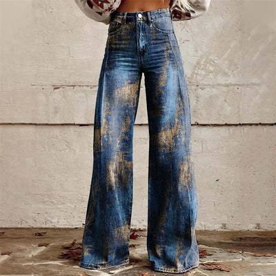 Damen Weitbein Jeans Mit Print Und Modernem Design