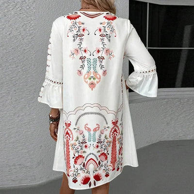 Boho Kleid Mit 3/4 Ärmeln Und V Ausschnitt | Mini