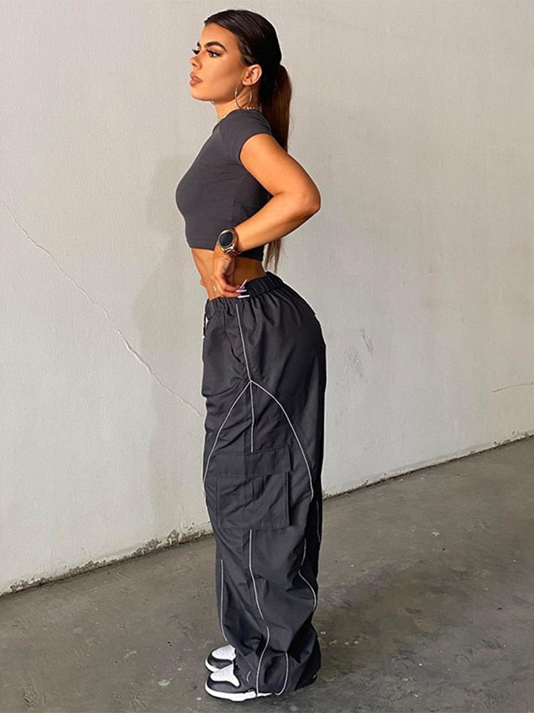 Sahari – Baggy Hose mit Low Waist und weitem Bein