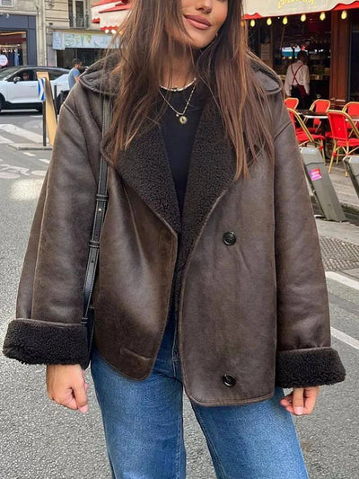 Maria | Damen Oversized Jacke mit Großem Reverskragen & Fleece-Futter