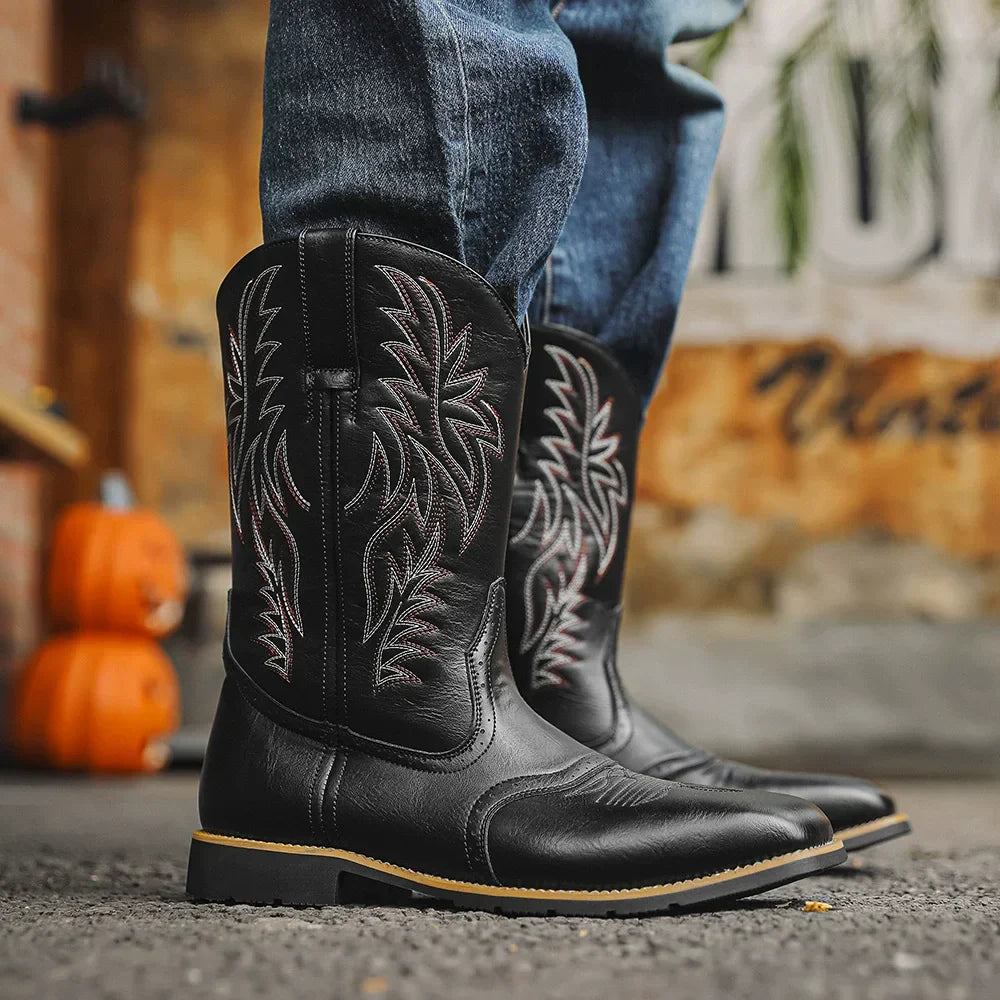 Lockwood | Herren Western Stiefel Mid-Calf mit Stickerei & klassischer Square-Toe
