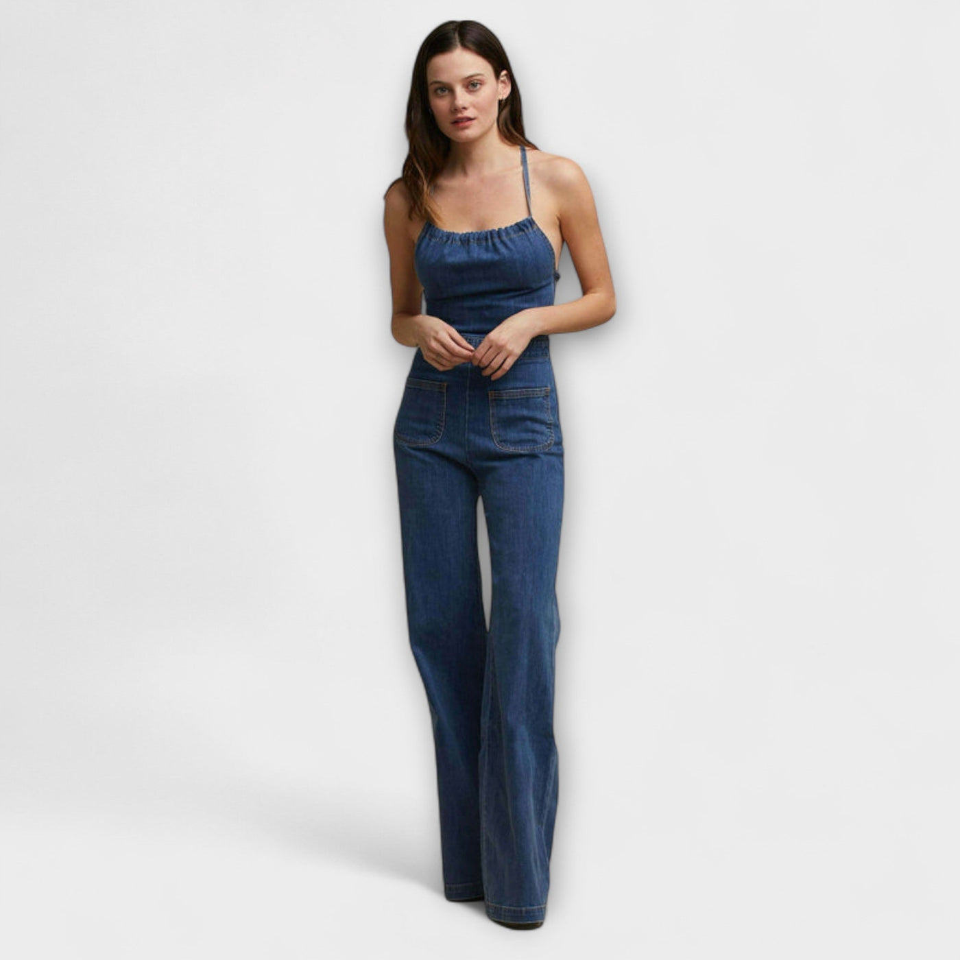 Julie - Flared Denim-Jumpsuit mit Bindeband-Detail