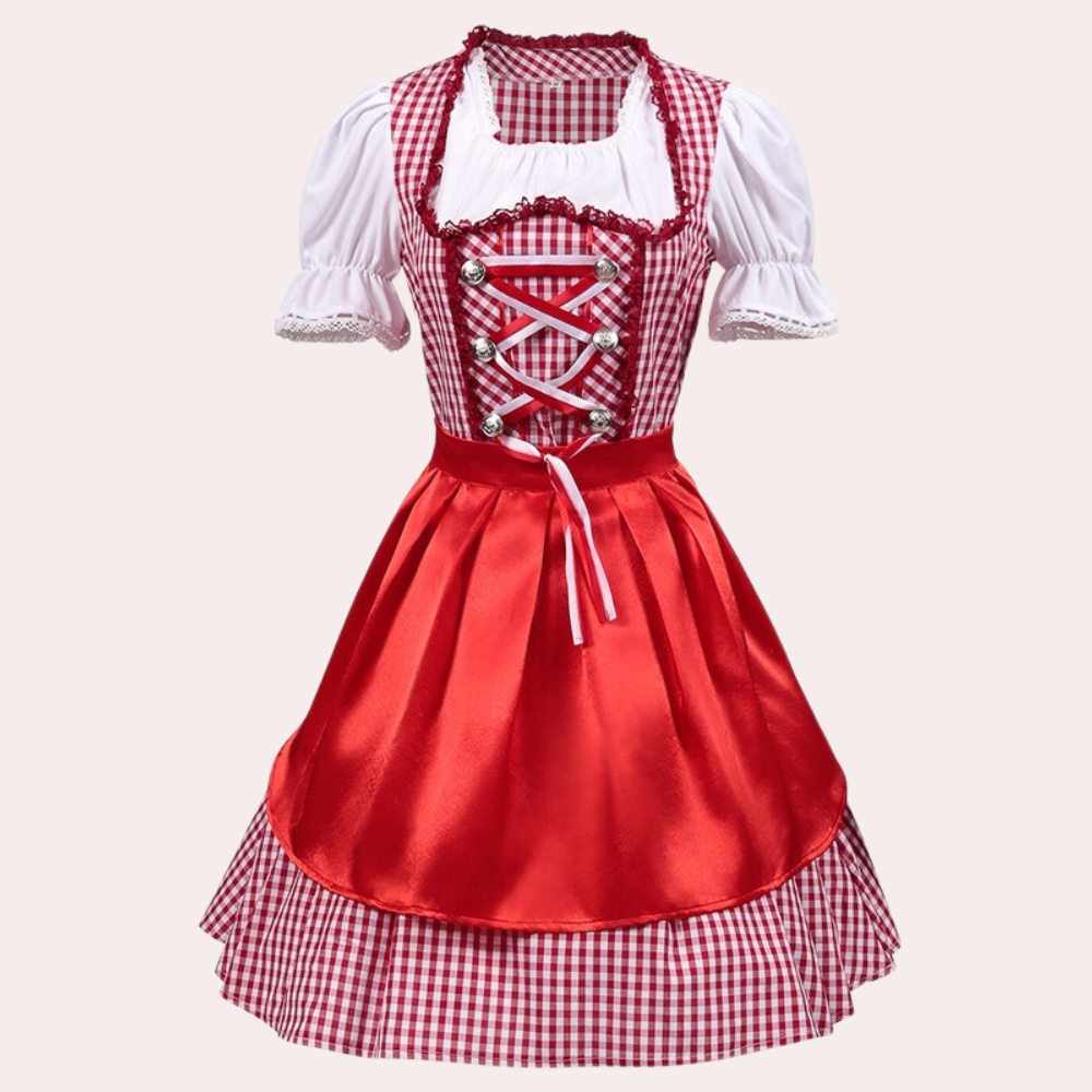Sahari - Damen Dirndl | Rautenmuster, Baumwolle, Inklusive Bluse und Schürze