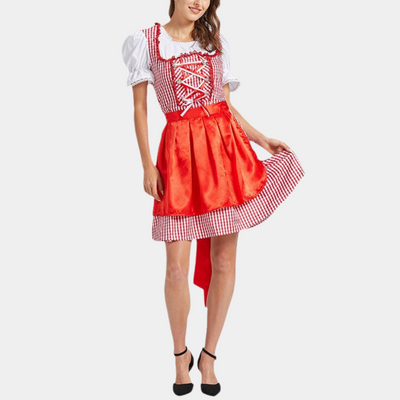 Sahari - Damen Dirndl | Rautenmuster, Baumwolle, Inklusive Bluse und Schürze
