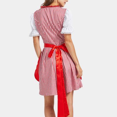 Sahari - Damen Dirndl | Rautenmuster, Baumwolle, Inklusive Bluse und Schürze