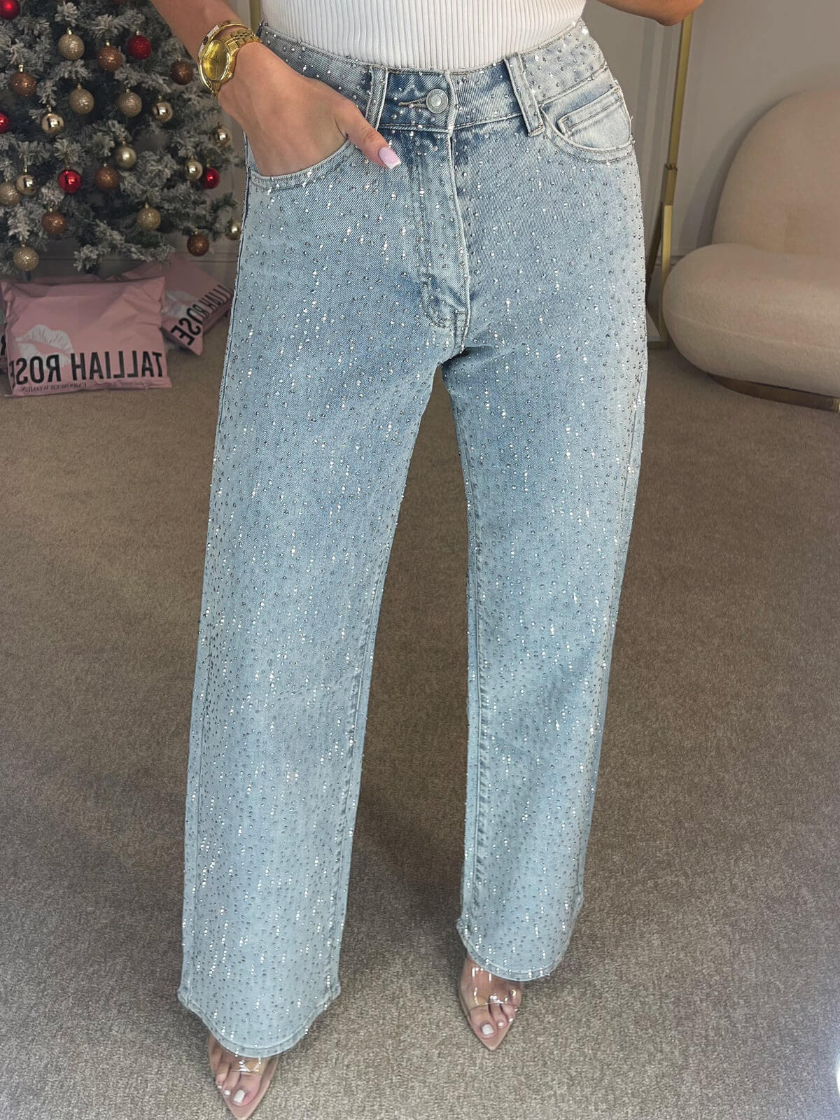 Sahari - Damen Jeans | Hohe Taille, Glamouröse Details