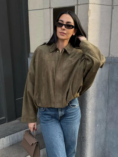 Sahari - Damen Kurze Jacke | Suede Look, Relaxed Fit