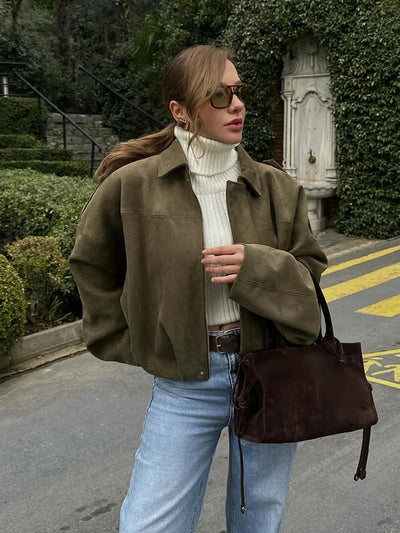 Sahari - Damen Kurze Jacke | Suede Look, Relaxed Fit