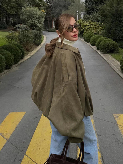 Sahari - Damen Kurze Jacke | Suede Look, Relaxed Fit