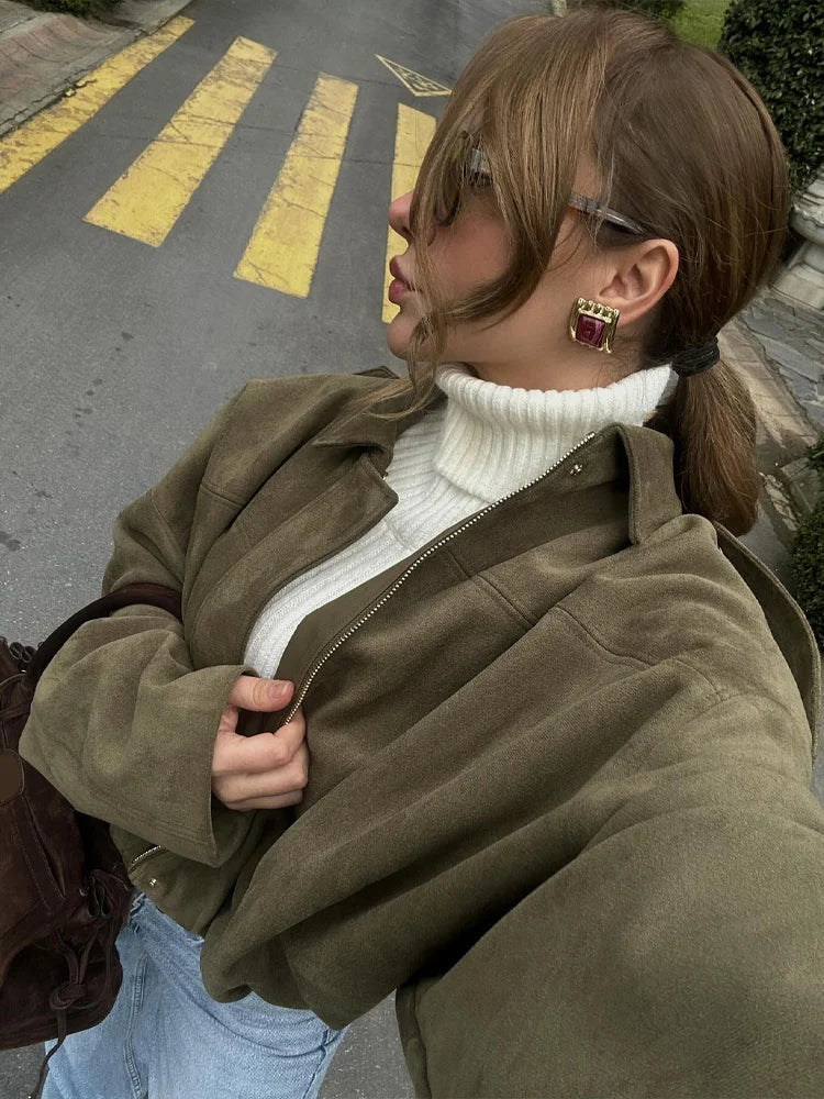 Sahari - Damen Kurze Jacke | Suede Look, Relaxed Fit