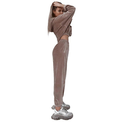 Sahari - Damen Loungewear-Set | Velours, Cropped Hoodie, Weite Hosen