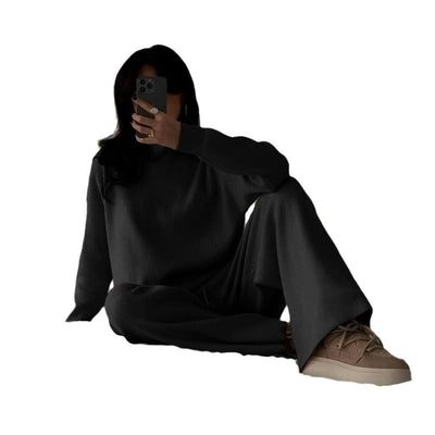 Sahari - Damen Loungewear Set | Weiches Strickmaterial, Hoher Kragen, Seitliche Schlitze