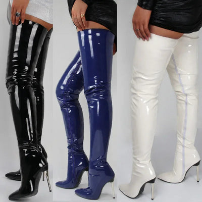Sahari - Damen Overknee Stiefel | Hoher Schaft, Spitz, Kunstleder