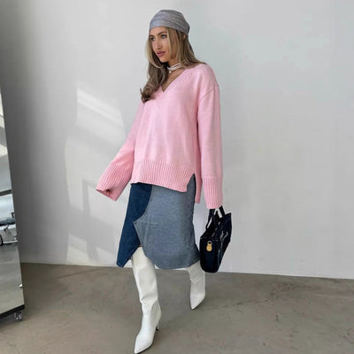 Sahari - Damen Pullover | V-Ausschnitt, Baumwollmischung, Bequem