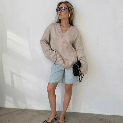 Sahari - Damen Pullover | V-Ausschnitt, Baumwollmischung, Bequem