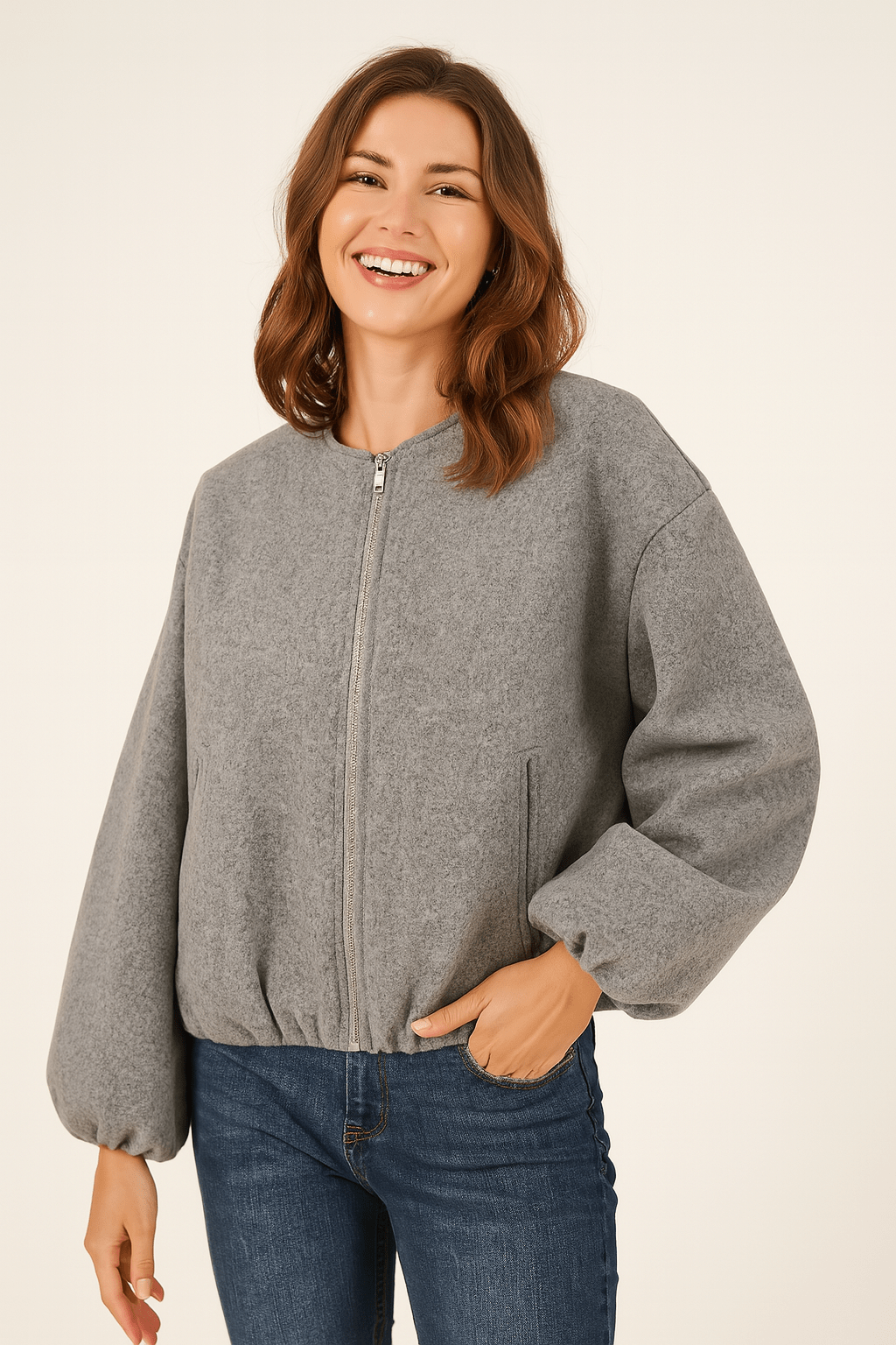 Sahari - Damen Übergangsjacke | Reißverschluss, Ballonärmel, Modern