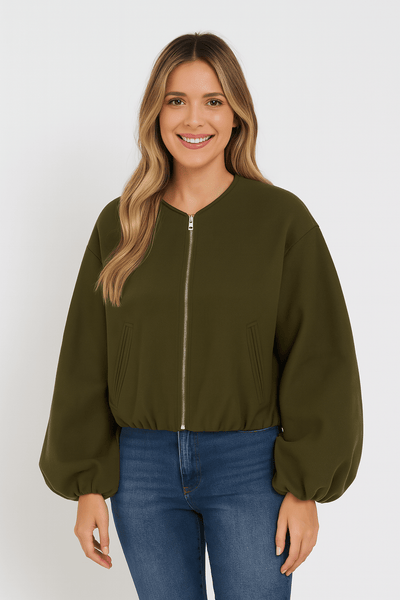 Sahari - Damen Übergangsjacke | Reißverschluss, Ballonärmel, Modern
