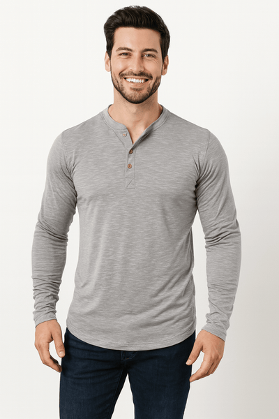 Sahari - Herren Langarm-Henley-Shirt | Weiches, Atmungsaktives Material