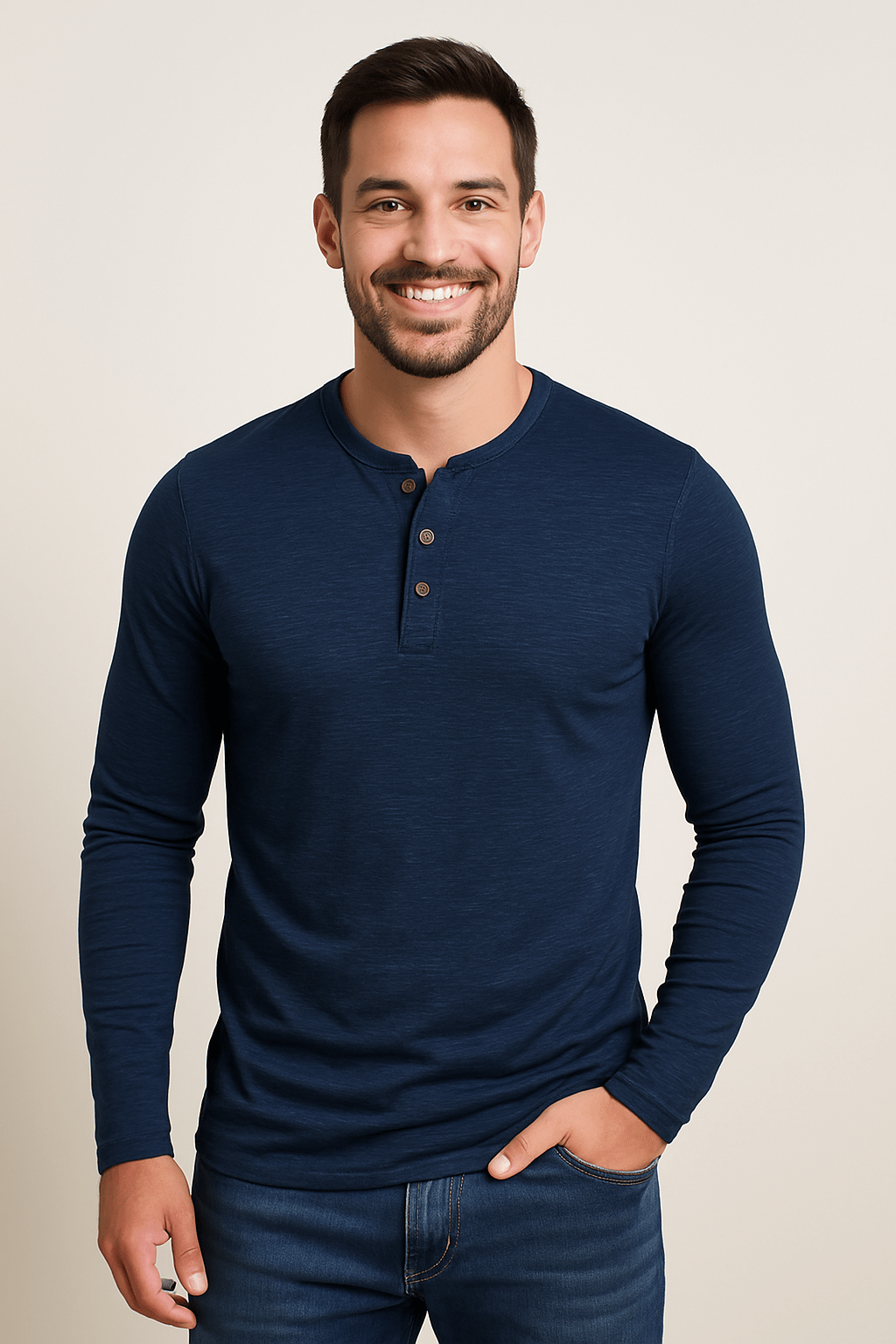 Sahari - Herren Langarm-Henley-Shirt | Weiches, Atmungsaktives Material