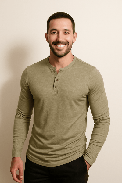 Sahari - Herren Langarm-Henley-Shirt | Weiches, Atmungsaktives Material