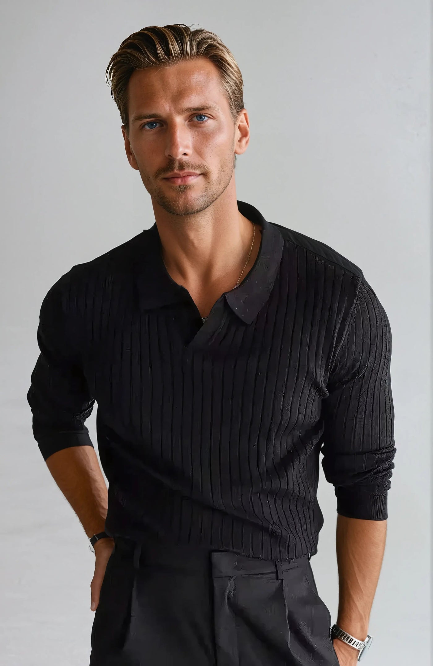 Sahari - Herren Polo | Gestreift, Langarm, Hochwertige Baumwolle